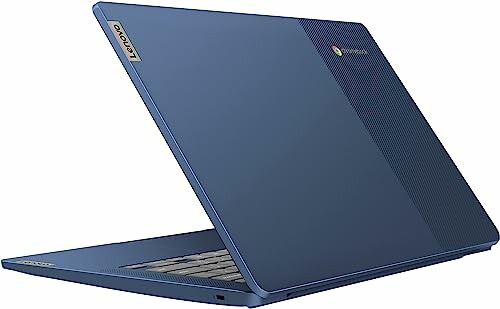 Blue Lenovo Chromebook partially open