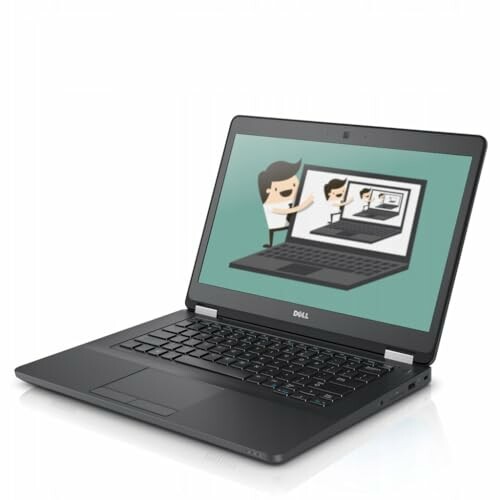 Dell laptop with cartoon character on screen.