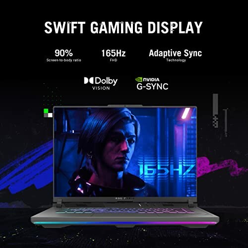 Laptop with Swift Gaming Display, 165Hz FHD, Dolby Vision, NVIDIA G-SYNC.